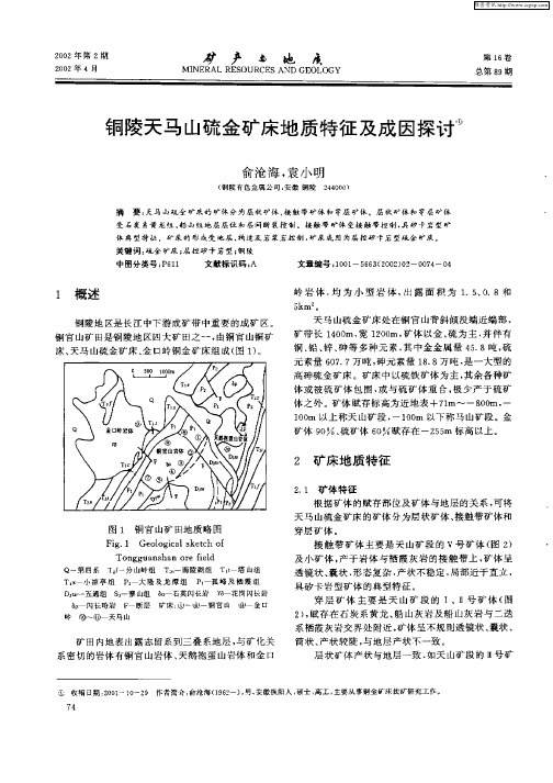 铜陵天马山硫金矿床地质特征及成因探讨