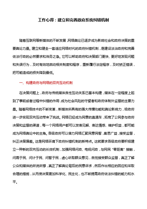 工作心得：建立和完善政府系统纠错机制