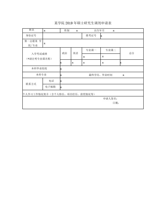 软件学院2019年硕士研究生调剂申请表