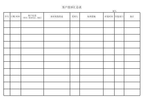 顾客投诉汇总表