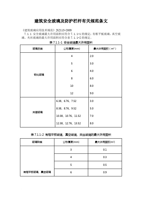 建筑安全玻璃及防护栏杆有关规范条文
