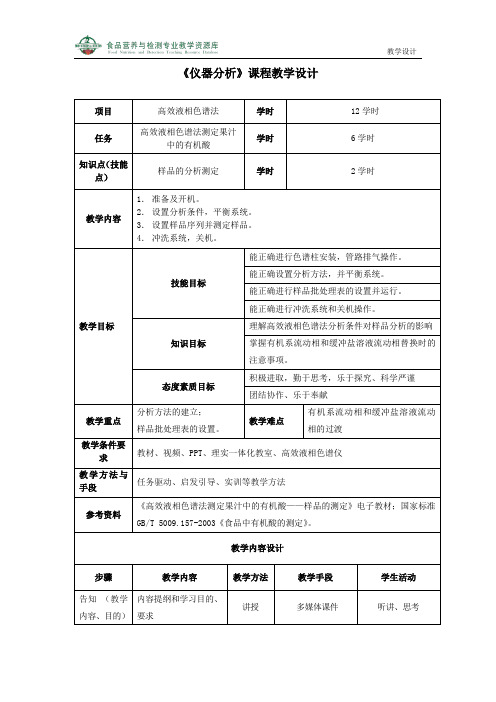高效液相色谱法测定果汁中的有机酸—样品测定-教学设计(精)