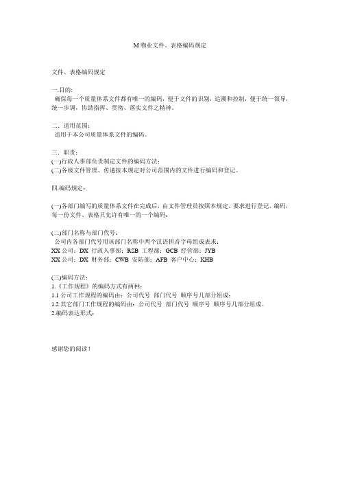M物业文件、表格编码规定