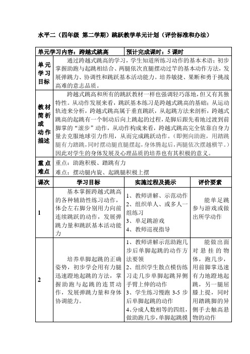 水平二(四年级)跨越式跳高单元计划Microsoft Office Word 97-2003 文档