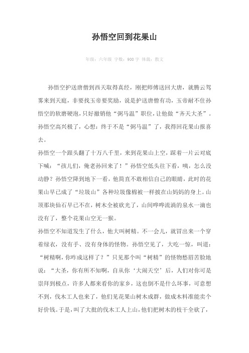 孙悟空回到花果山900字作文