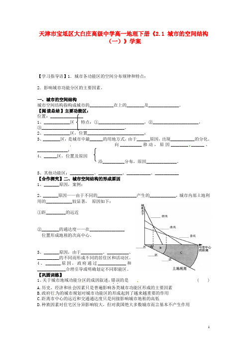 天津市宝坻区大白庄高级中学高一地理下册《2.1 城市的空间结构(一)》学案