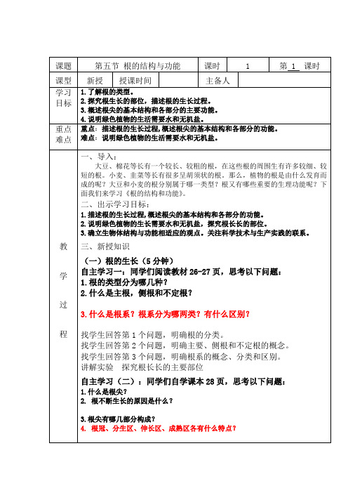 济南版八年级生物上册4.1.5根的结构与功能