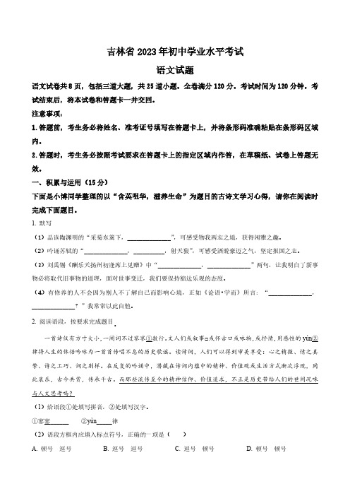 2023年吉林省中考语文真题卷(含答案与解析)