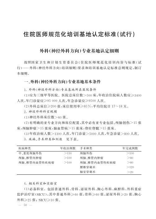 住院医师规范化培训基地认定标准试行