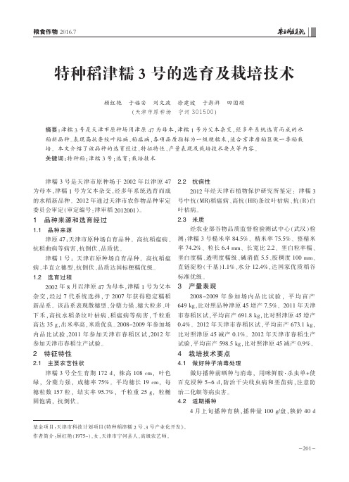 特种稻津糯3号的选育及栽培技术