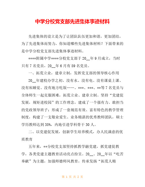 中学分校党支部先进集体事迹材料