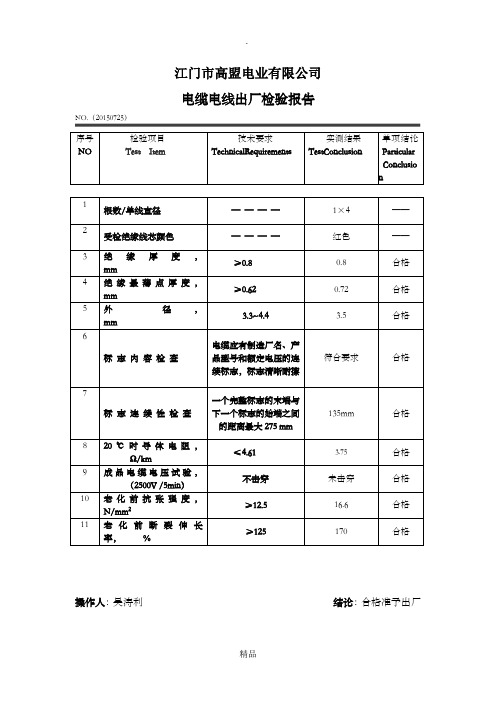 电缆电线出厂检验报告