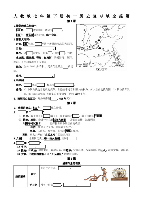 新人教版七年级历史下册总复习提纲填空版)