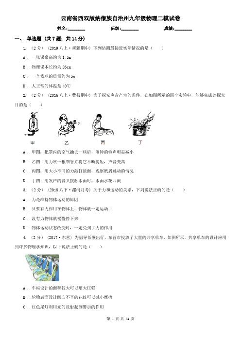 云南省西双版纳傣族自治州九年级物理二模试卷