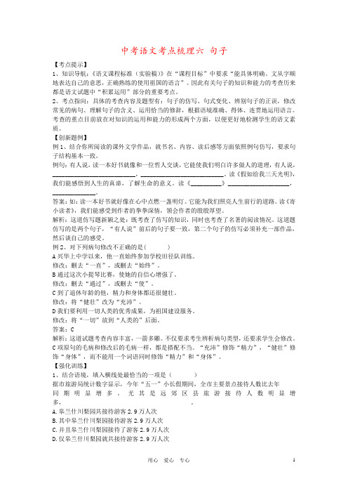 中考语文考点梳理六 句子