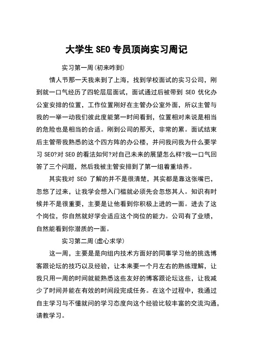 大学生SEO专员顶岗实习周记