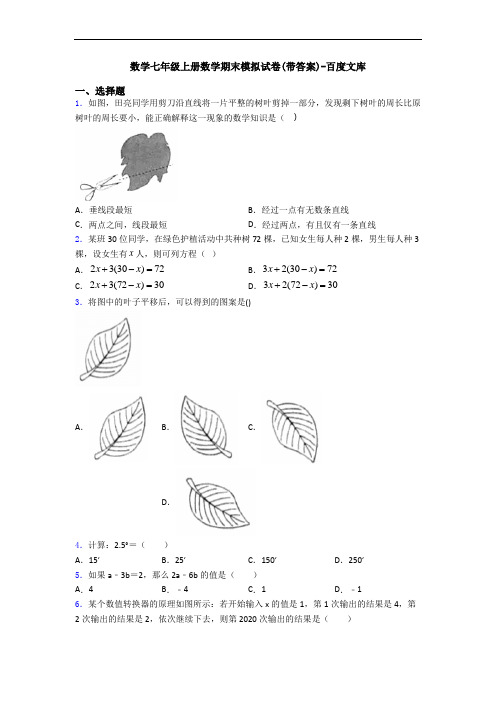 数学七年级上册数学期末模拟试卷(带答案)-百度文库