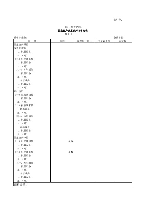 固定资产及累计折旧审定表