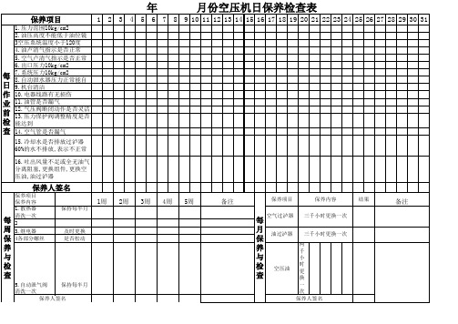 空压机日常检查表