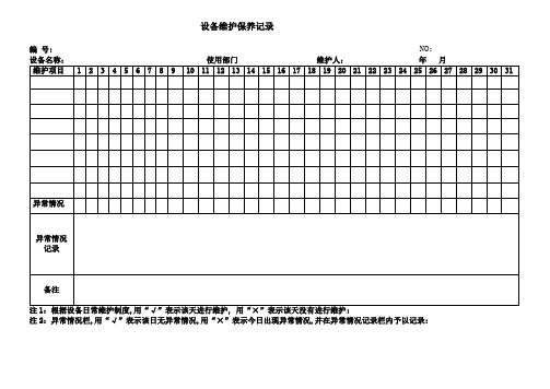 各种设备维护保养记录表格