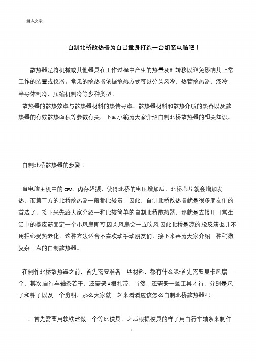 【推荐下载】自制北桥散热器为自己量身打造一台组装电脑吧!