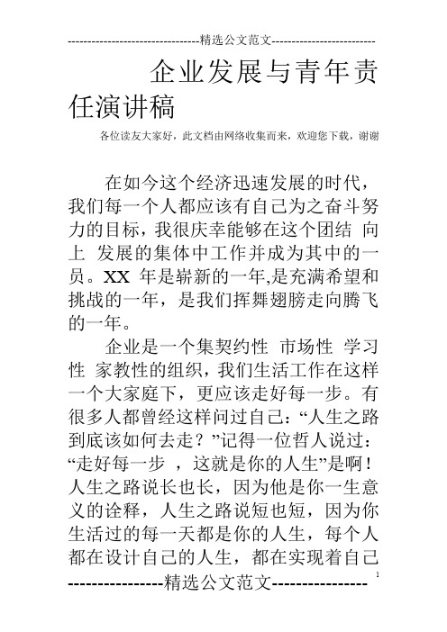 企业发展与青年责任演讲稿