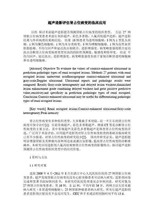 超声造影评估肾占位病变的临床应用