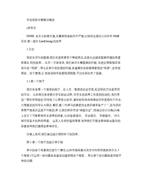 非负矩阵分解算法概述之Lee