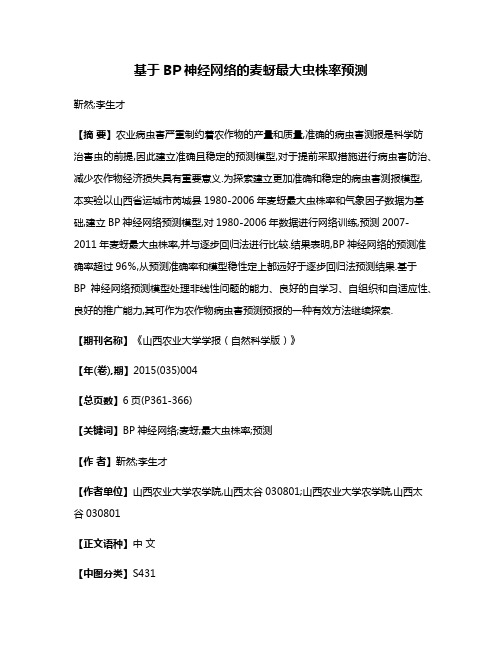 基于BP神经网络的麦蚜最大虫株率预测