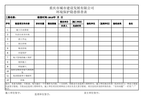 环境保护隐患排查表