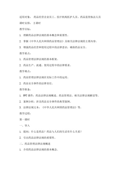 药品法律法规教案模板范文