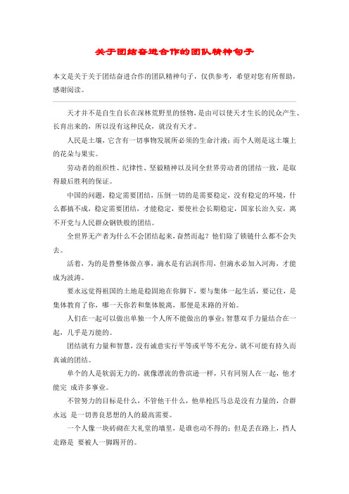 关于团结奋进合作的团队精神句子