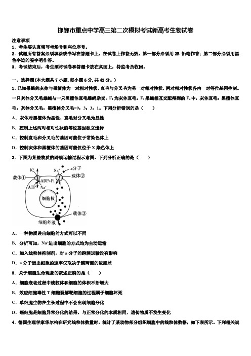 邯郸市重点中学高三第二次模拟考试新高考生物试卷及答案解析