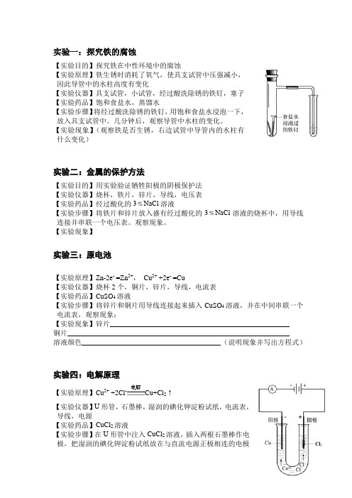 化学选修4原电池实验报告