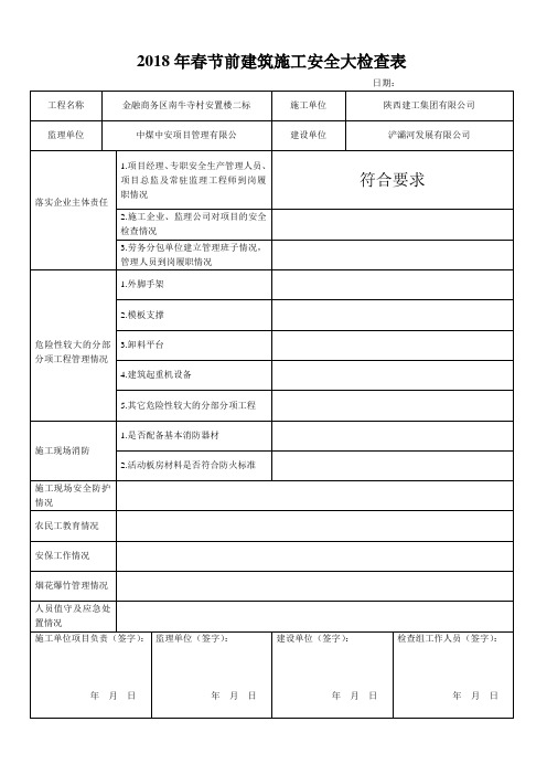 2018年春节前建筑施工安全大检查表
