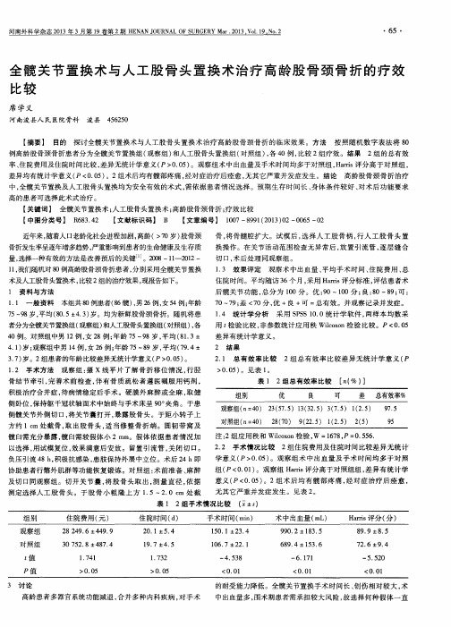 全髋关节置换术与人工股骨头置换术治疗高龄股骨颈骨折的疗效比较