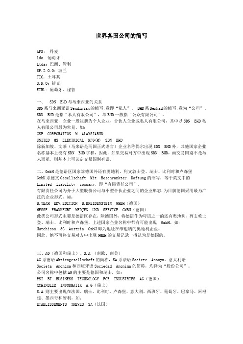 世界各国公司的简写