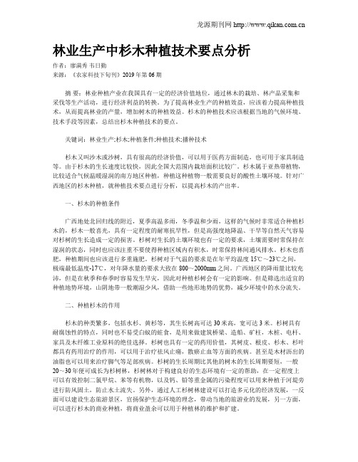 林业生产中杉木种植技术要点分析