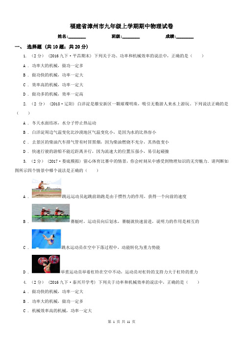 福建省漳州市九年级上学期期中物理试卷