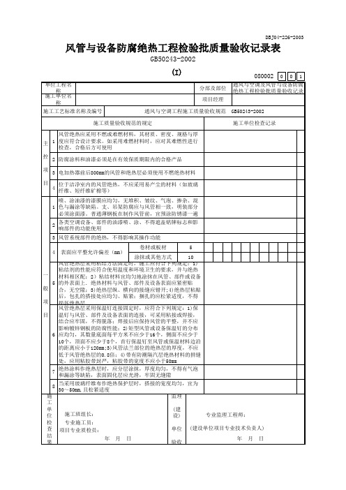 风管与设备防腐绝热工程检验批质量验收记录表