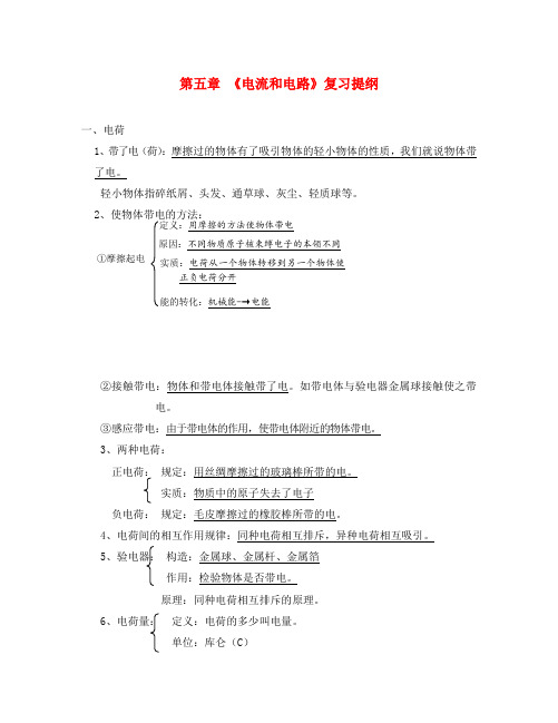 八年级物理上册 第五章《电流和电路》复习提纲 人教新课标版