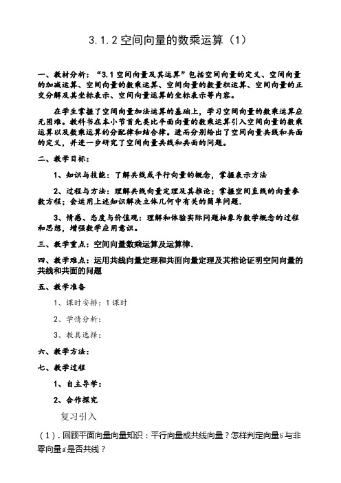 3.1.2 空间向量的数乘运算(1)(优秀经典公开课比赛教案)