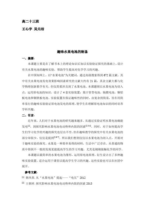 趣味水果电池的制备