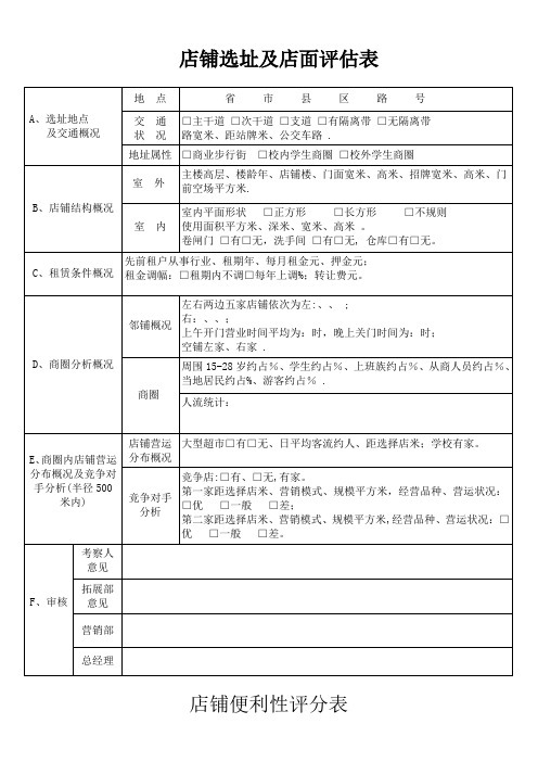 店铺选址及店面评估表