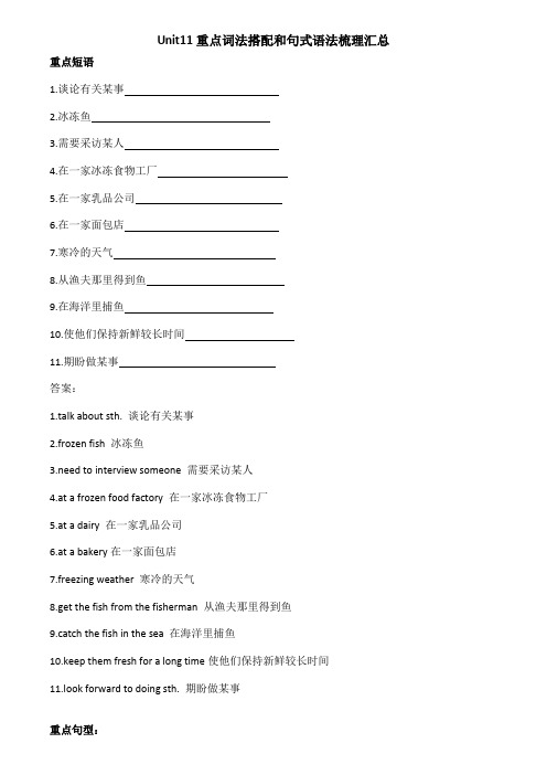 Unit11重点词法搭配和句式语法梳理汇总  牛津上海版七年级英语上册