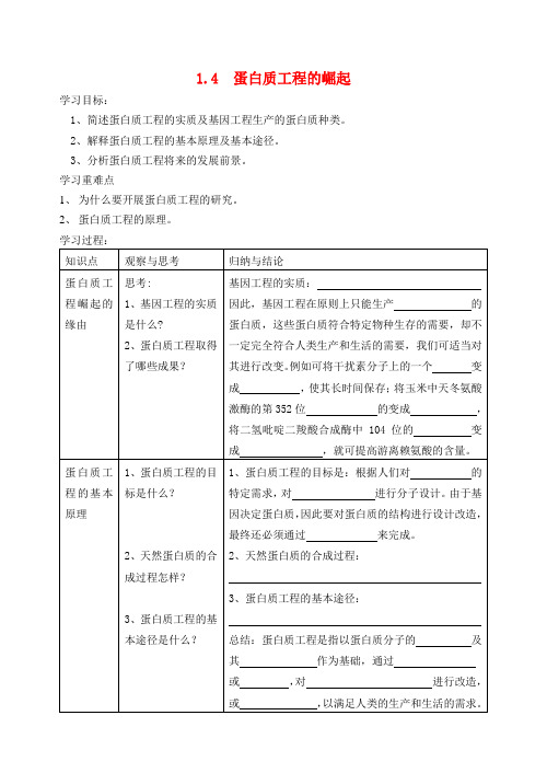 高中生物《蛋白质工程的崛起》学案2 新人教版选修3