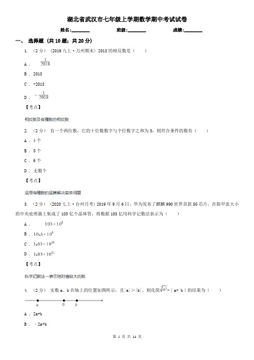 湖北省武汉市七年级上学期数学期中考试试卷