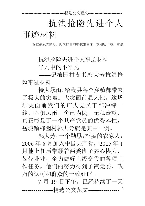 抗洪抢险先进个人事迹材料
