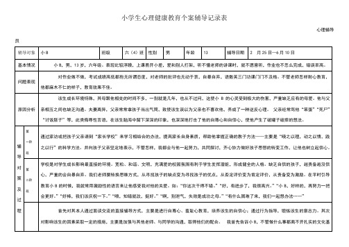 小学生心理健康教育个案辅导记录表