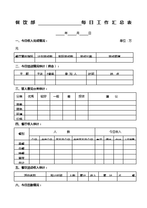 餐饮部每日工作汇总表格式